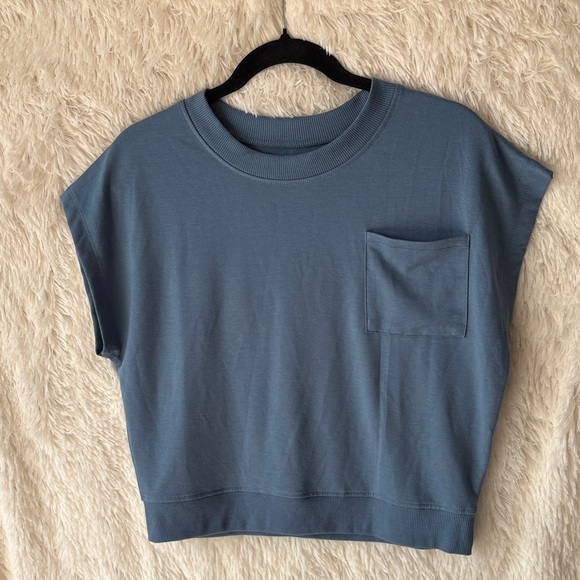Slate Blue Women's Crop Top with Pocket - Picture 1 of 7